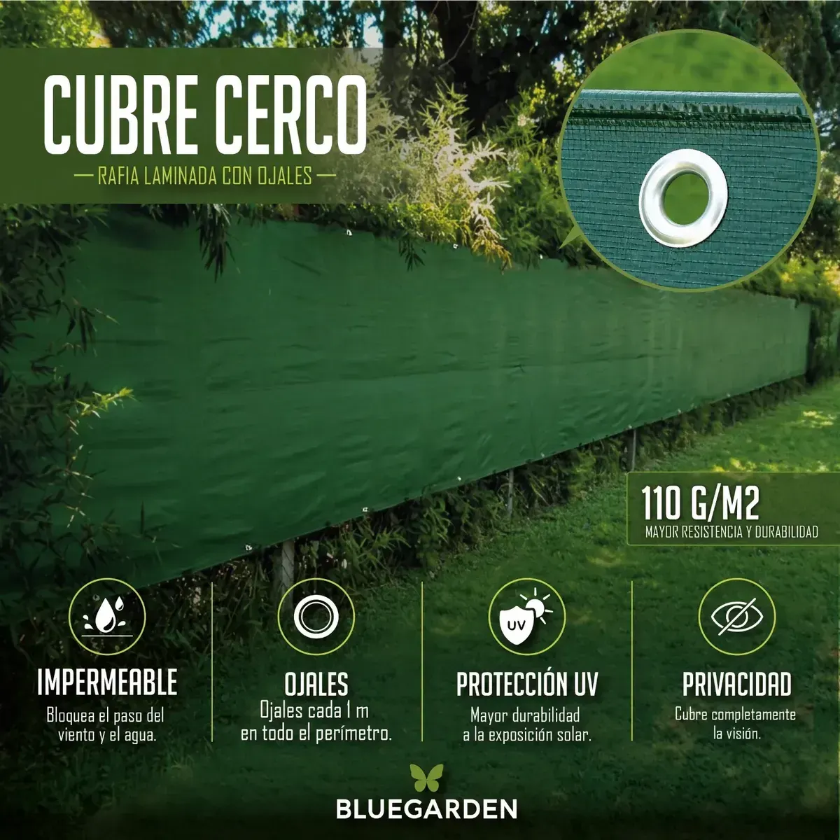 CUBRE CERCO C/OJALES LAMINADO 1.50x25m