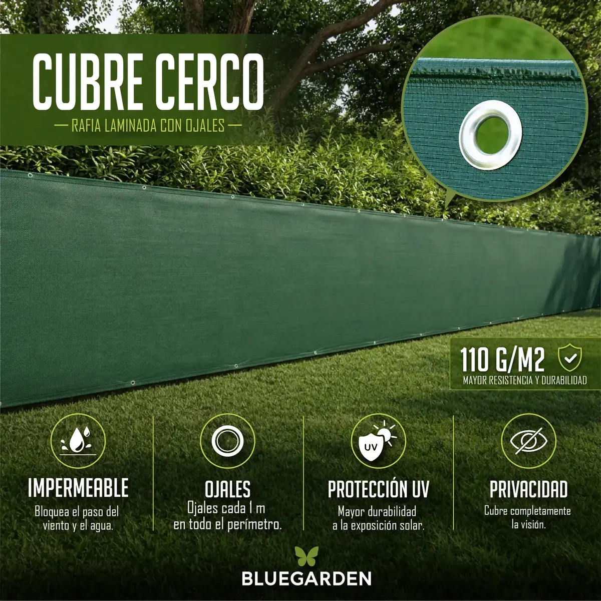 CUBRE CERCO C/OJALES LAMINADO 1.80x50m